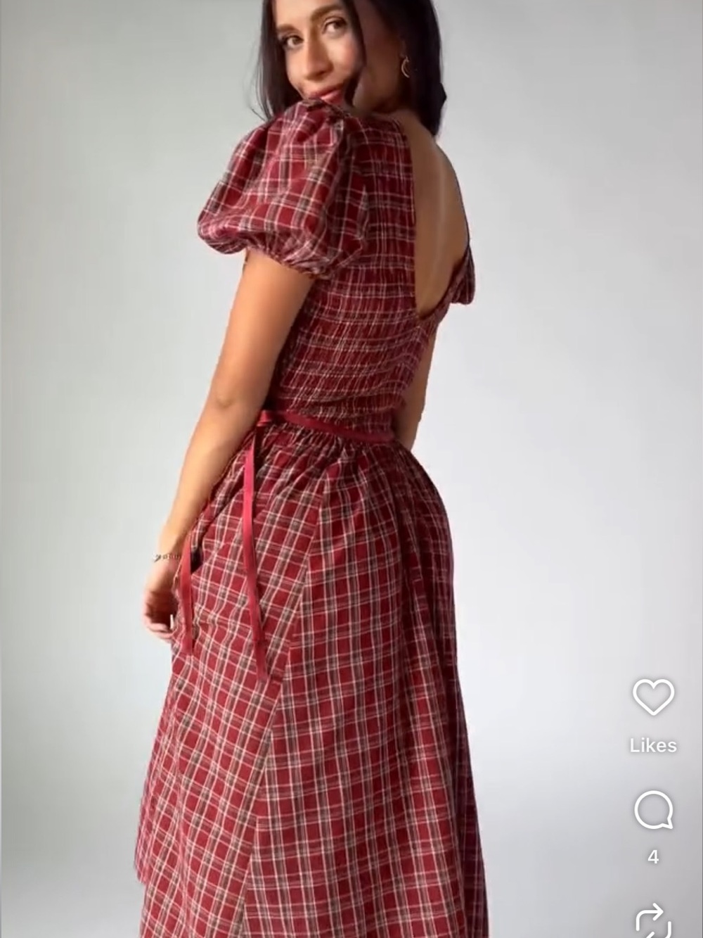 Shop Zoco Red Plaid Smocked Dress - L - Picture 2 of 10